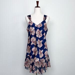 Vintage J.O. Intimates Blue Chiffon/Satin Floral Lingerie Slip